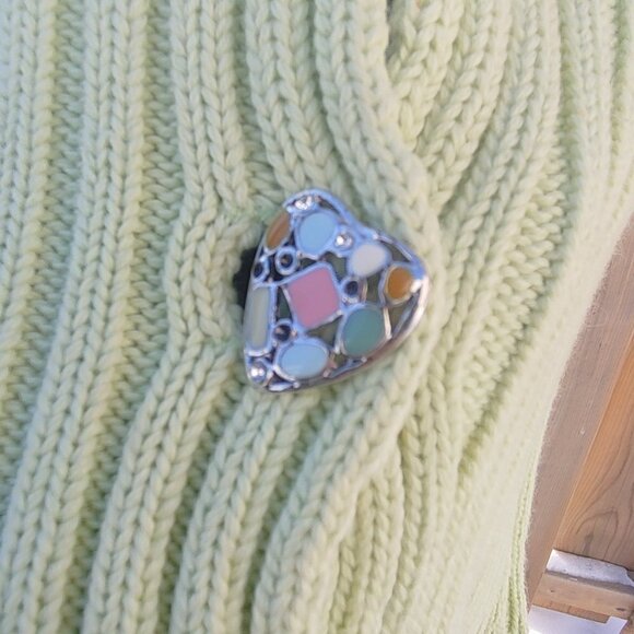 SOFT Lime Green PARKHURST Cotton 3 Button Cardigan Small Pretties Heart … - Picture 4 of 7